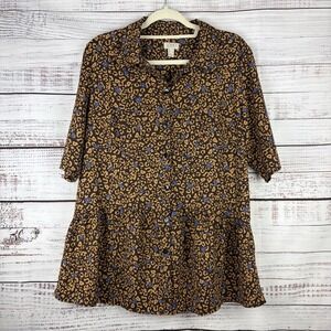 LOGO by Lori Goldstein QVC Top Tunic Peplum Brown/leopard Print 3/4 Sleeve Med